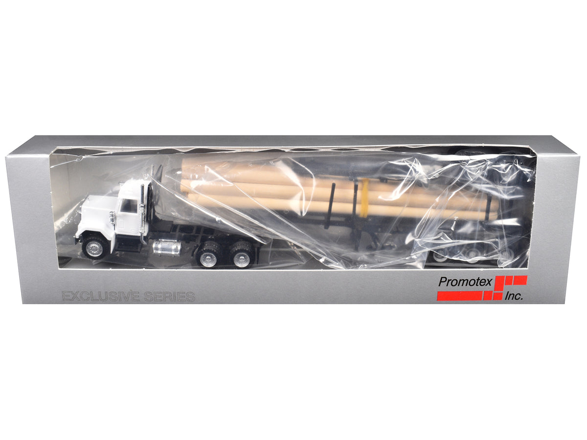 GMC Super B Log Truck and Trailer White with Log Accessories 1/87 Plastic Model