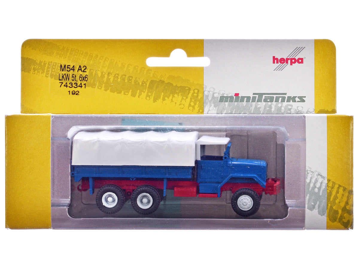 Am General M54 6X6 5/10 Ton Truck Blue with White Top 1/87 (HO) Plastic Model