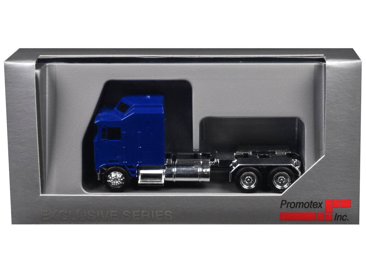 Kenworth K100 with 1-Bar Grill and X-Long Chrome Chassis Blue 1/87 Plastic Model