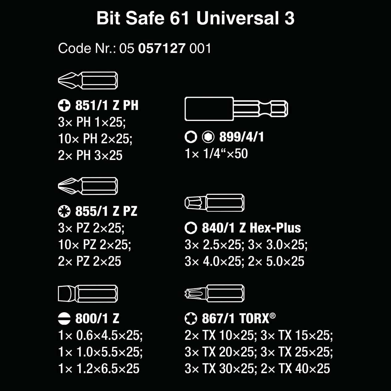 Wera Universal Bit-Safe with Assorted Bit Set (61 Piece)