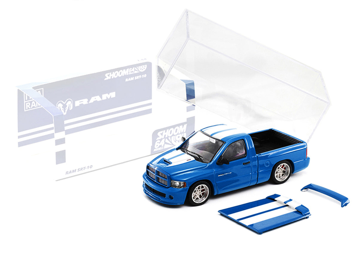 2003 Dodge Ram SRT-10 Pickup Truck Electric Blue White Stripes 1/64 Diecast