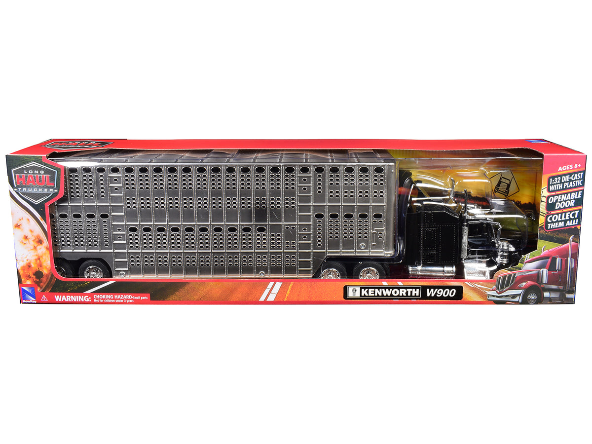 Kenworth W900 Truck Black Pot Belly Livestock 1/32 Diecast Model - New Ray