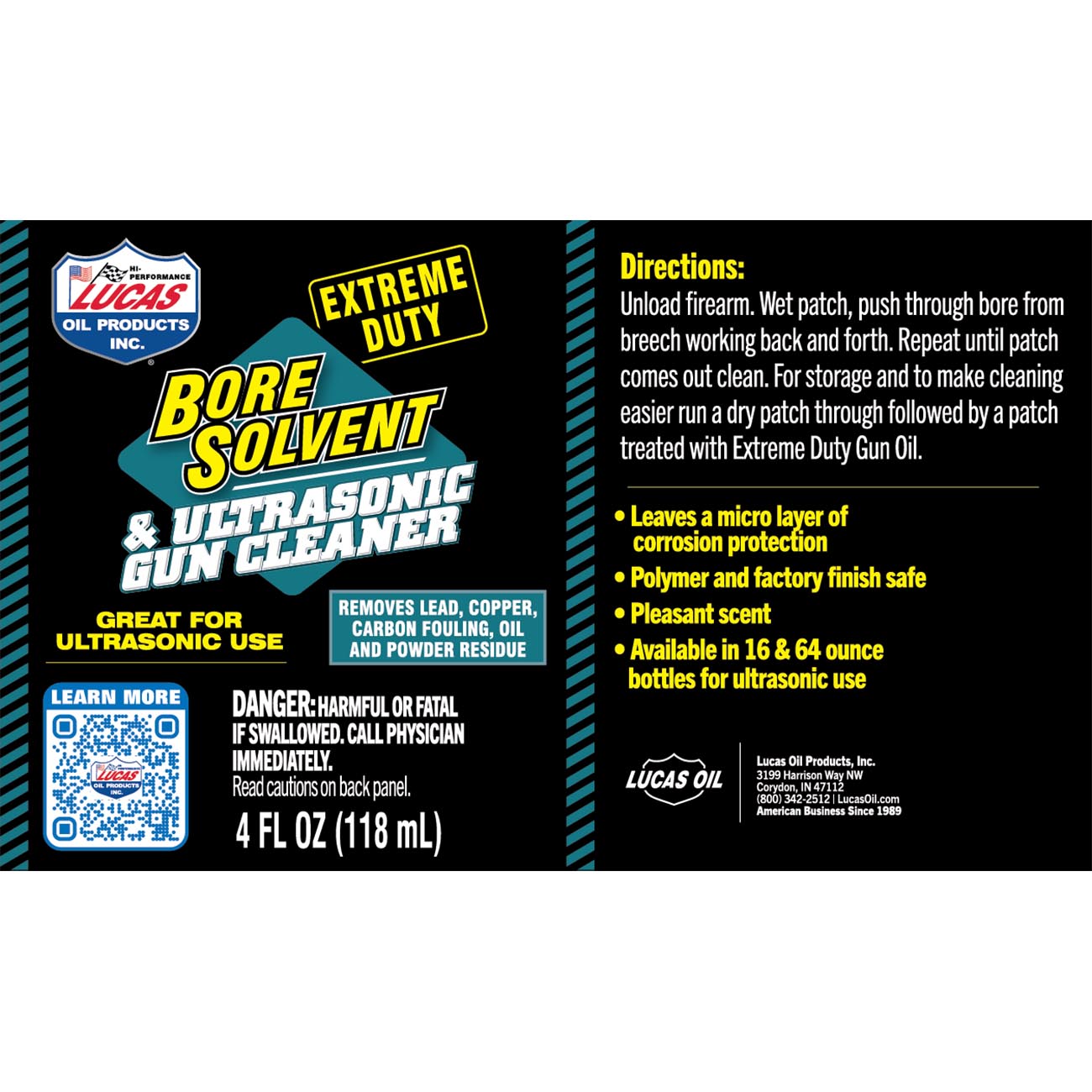 Lucas Oil Extreme Duty Bore Solvent & Ultrasonic Gun Cleaner - 4 Ounce