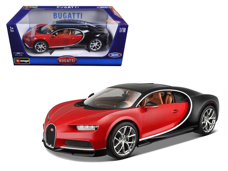 2016 Bugatti Chiron Red with Black 1/18 Diecast Model Car - Bburago
