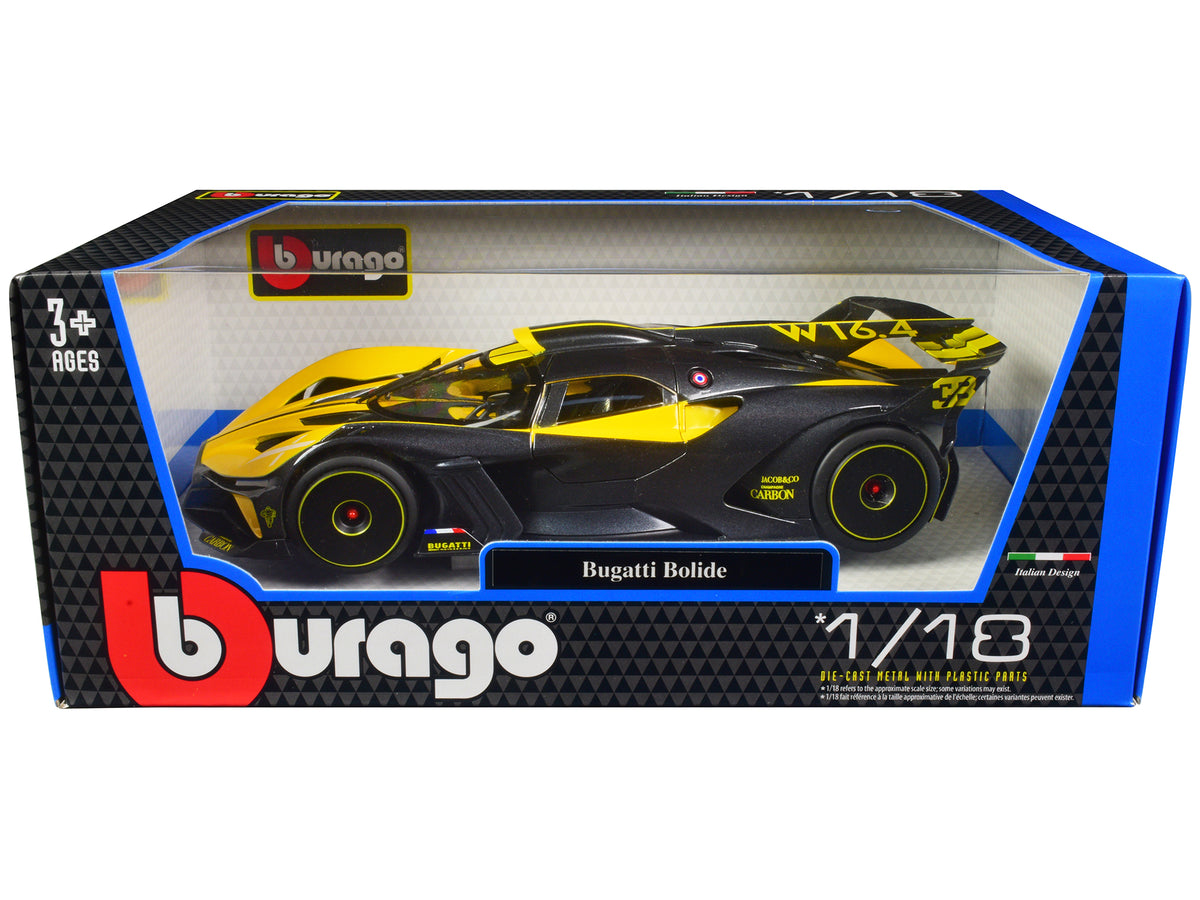 Bugatti Bolide Yellow and Carbon Gray 1/18 Diecast Model Car - Bburago