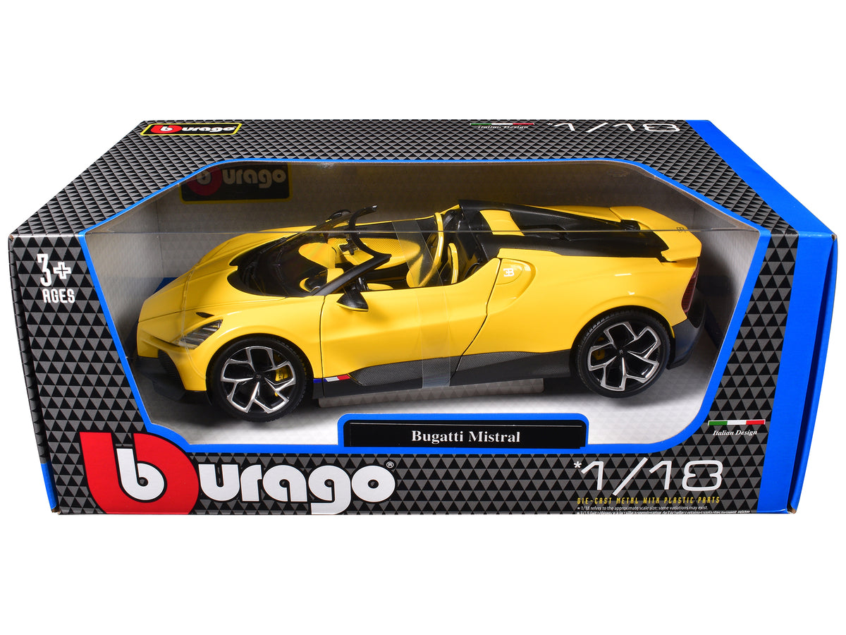 Bugatti Mistral Yellow with Carbon Accents 1/18 Diecast Model Car - Bburago