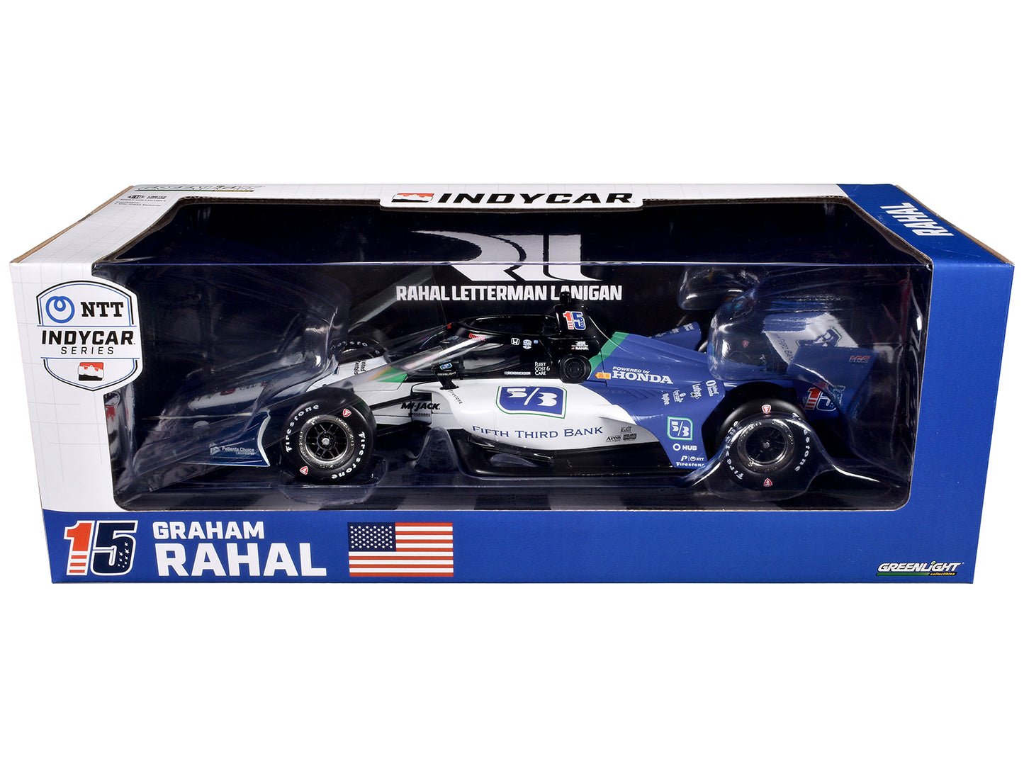 GreenLight Dallara IndyCar #15 Graham Rahal "Fifth Third Bank" Letterman Lanigan Racing (Road Course Configuration) "NTT Series" (2024) 1/18 Diecast Model Car by <h2>Dallara Greenlight</h2> <p>High-qu