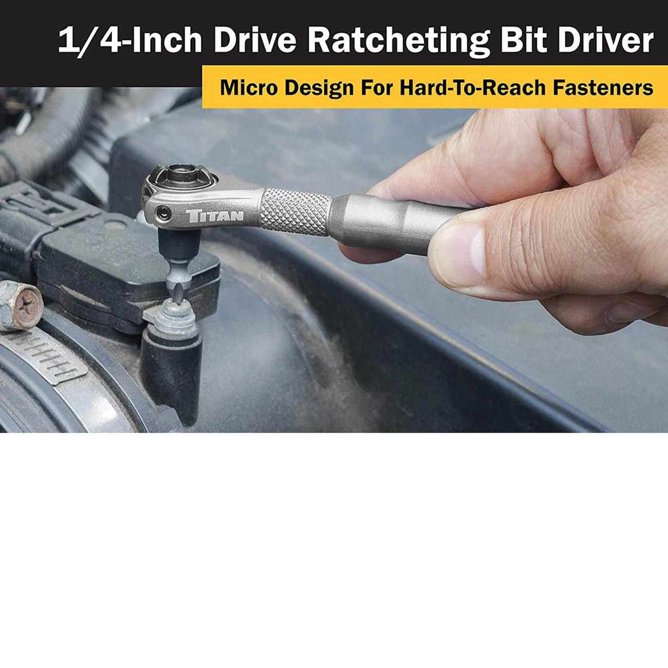 Titan 1/4" Drive Aluminum Swivel Head Micro Ratchet Bit Driver Silver