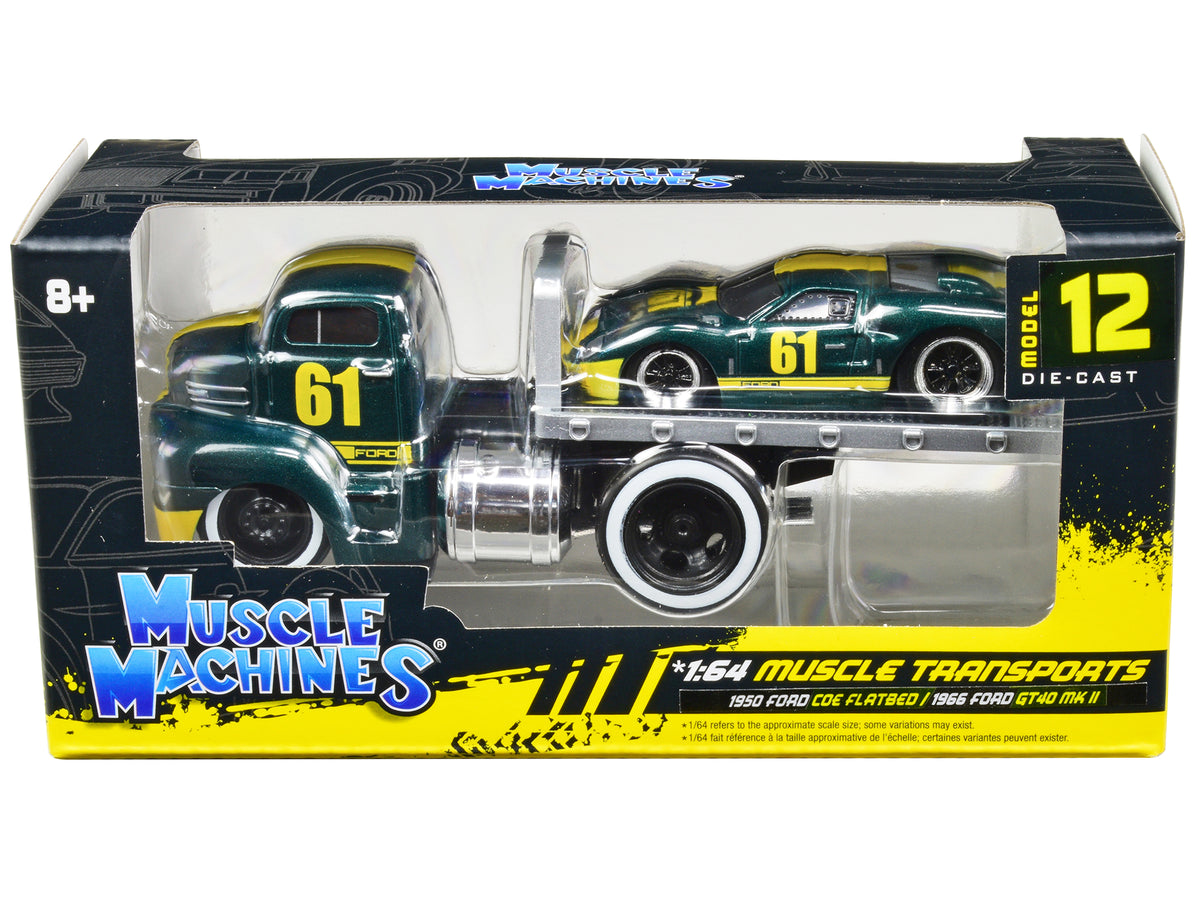 1950 Ford COE Flatbed Truck #61 1966 Ford GT40 MK II #61 Yellow Stripes Muscle