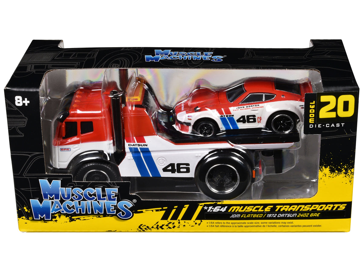 JDM Flatbed Truck #46 & Stripes 1972 Datsun 240Z #46 Red White BRE Muscle
