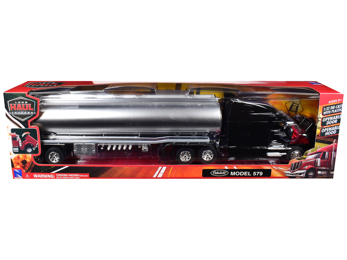 Peterbilt 579 Truck Black Tanker Trailer Silver 1/32 Diecast Model - New Ray