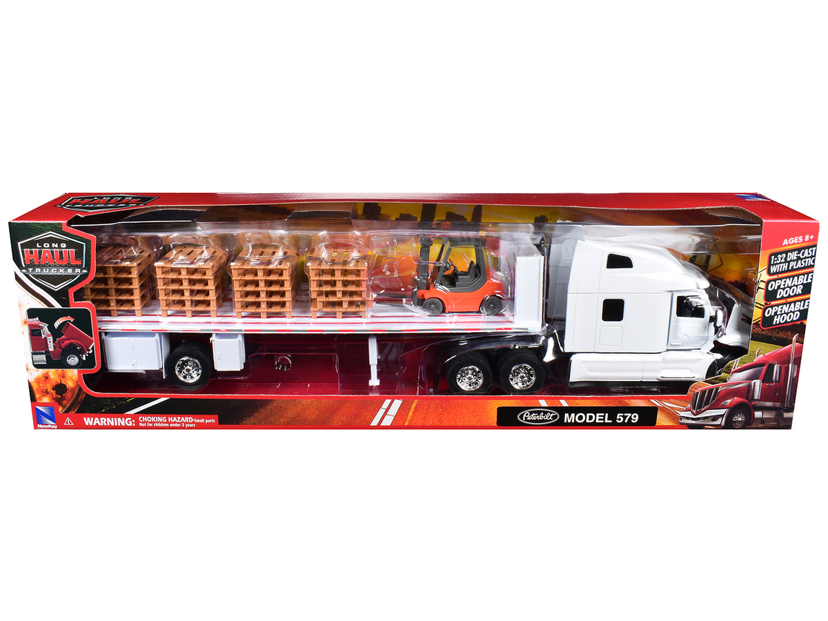 Peterbilt 579 Truck White Flatbed Trailer White 1/32 Diecast Model - New Ray