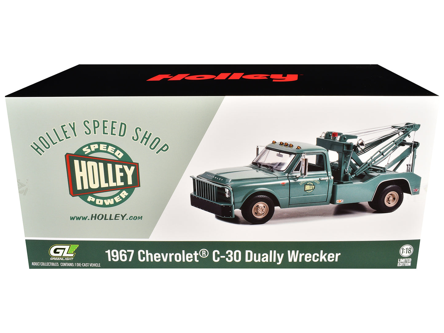 GreenLight 1967 Chevrolet C-30 Dually Wrecker Tow Truck "Holley Speed Shop" Green 1/18 Diecast Model Car by <h2>1967 Greenlight</h2> <p>High-quality perfect for collectors and enthusiasts. Features de