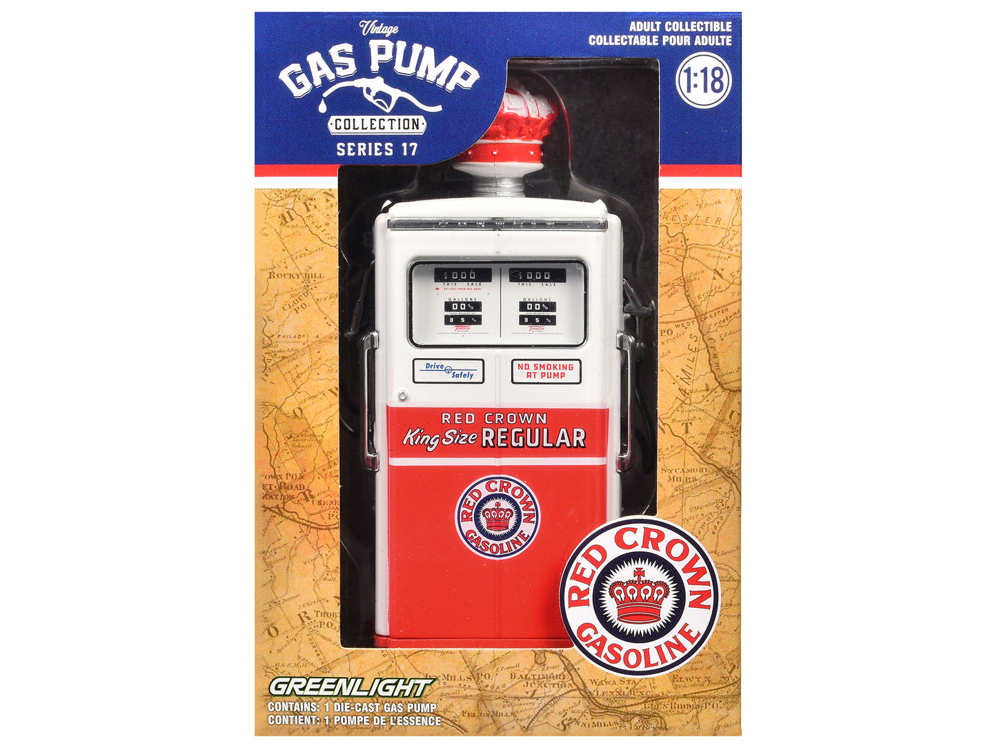 GreenLight 1954 Tokheim 350 Twin Gas Pump "Red Crown Gasoline" White and Red "Vintage Pumps" Series 17 1/18 Diecast Replica by <h2>1954 Greenlight</h2> <p>High-quality model car perfect for collectors