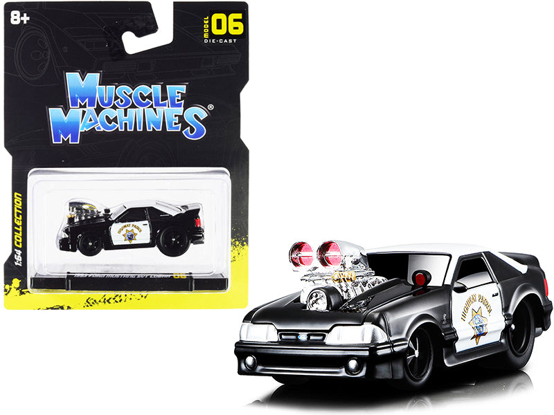 1993 Ford Mustang SVT Cobra CHP Black & White 1/64 Diecast by Muscle Machines