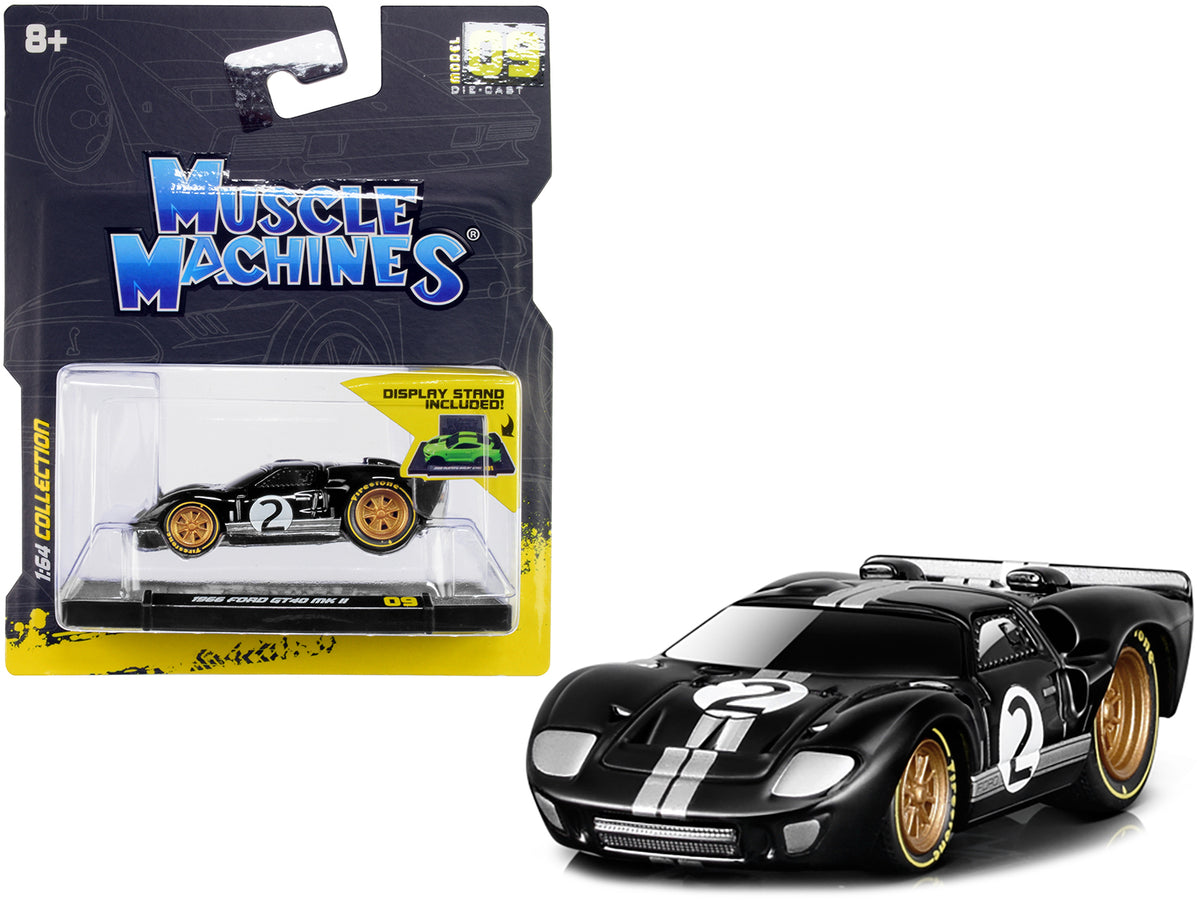 1966 Ford GT40 MKII #2 Black with Silver Stripes and Gold Wheels 1/64 Diecast