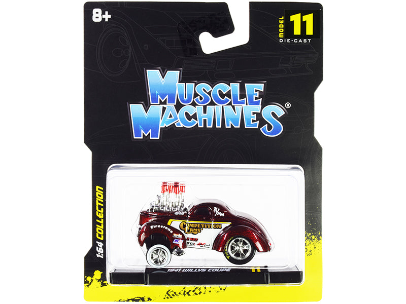 1941 Willys Coupe Gasser "Competition Cams" Red Metallic & White 1/64 Diecast