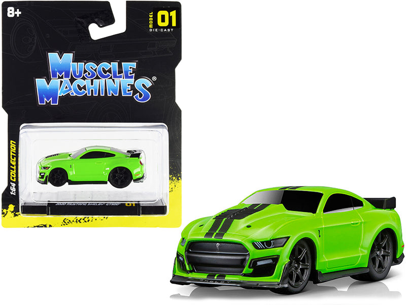 2020 Ford Mustang Shelby GT500 Bright Green with Black Stripes 1/64 Diecast