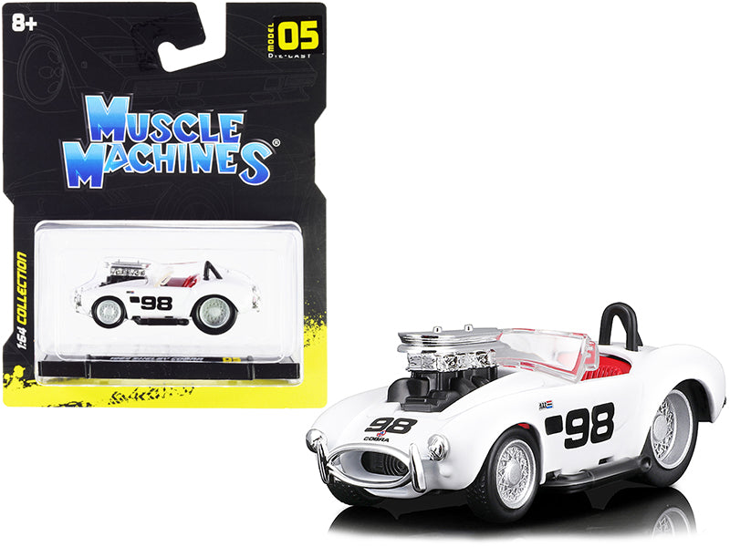 1964 Shelby Cobra #98 White with Red Interior 1/64 Diecast by Muscle Machines