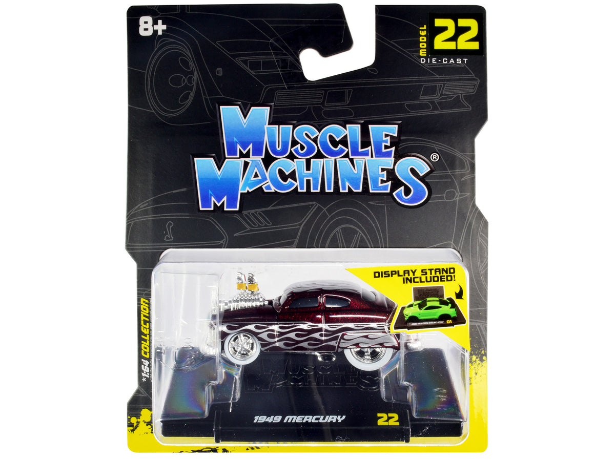 1949 Mercury Custom Coupe Dark Red Metallic with Flames 1/64 Diecast
