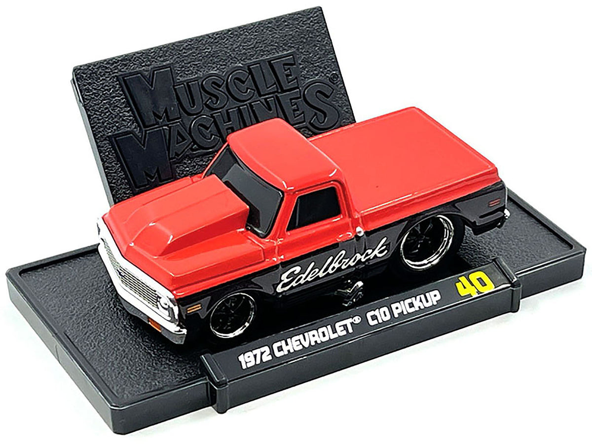 1972 Chevrolet C-10 Pickup Truck Red & Black "Edelbrock" 1/64 Diecast