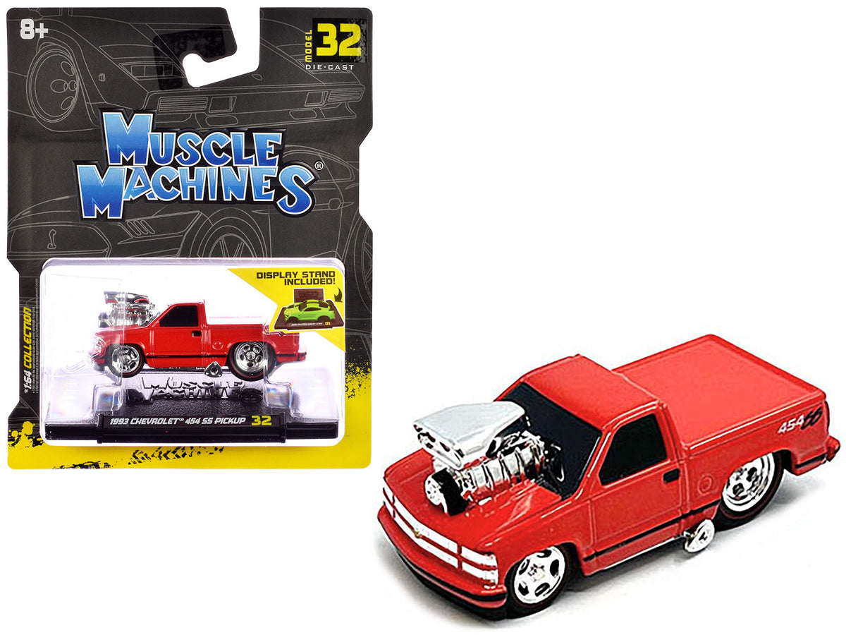 1993 Chevrolet 454 SS Pickup Truck Red 1/64 Diecast by Muscle Machines