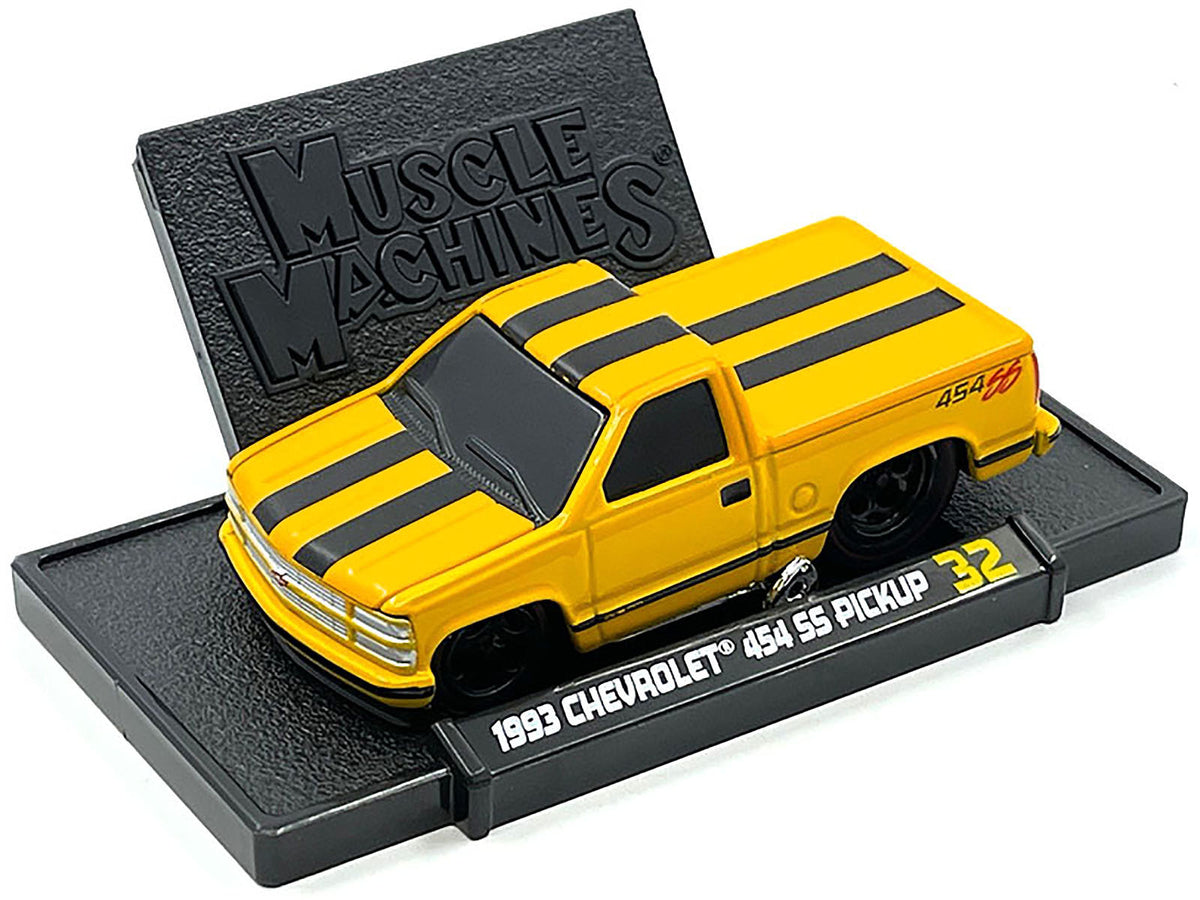 1993 Chevrolet 454 SS Pickup Truck Yellow with Black Stripes 1/64 Diecast