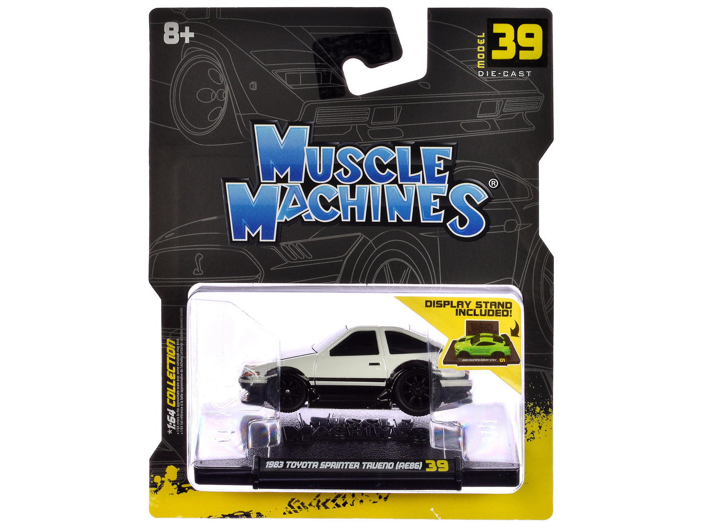 1983 Toyota Sprinter Trueno (AE86) White with Carbon Hood 1/64 Diecast Model Car by Muscle Machines