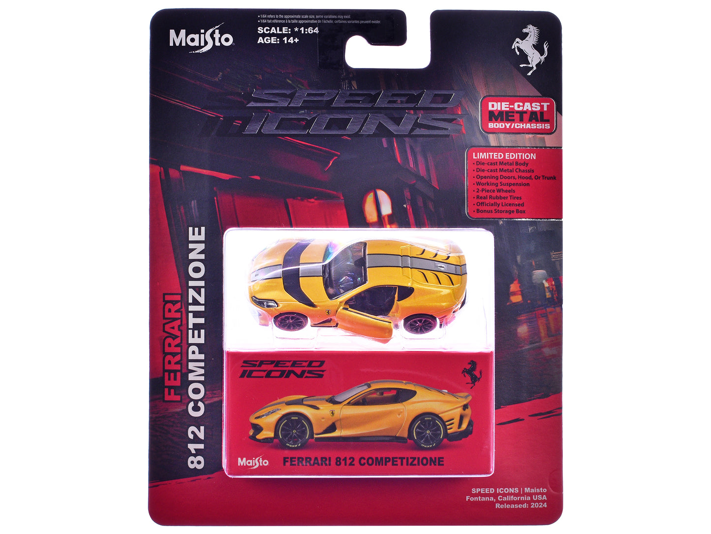 Maisto Ferrari 812 Competizione Yellow Metallic with Silver Stripe "Speed Icons" Series 1/64 Diecast Model Car by <h2>Ferrari Maisto</h2> <p>High-quality perfect for collectors and enthusiasts. Featur