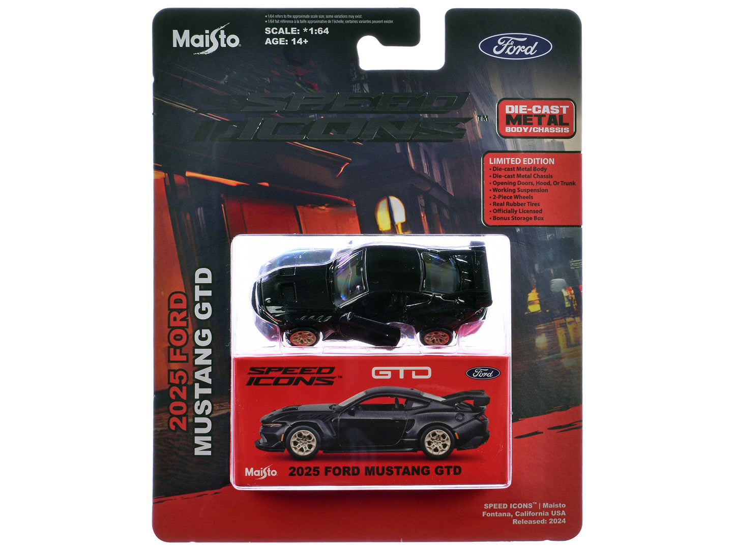 2025 Ford Mustang GTD Black Metallic "Speed Icons" Series 1/64 T&y Diecast Model Car by Maisto