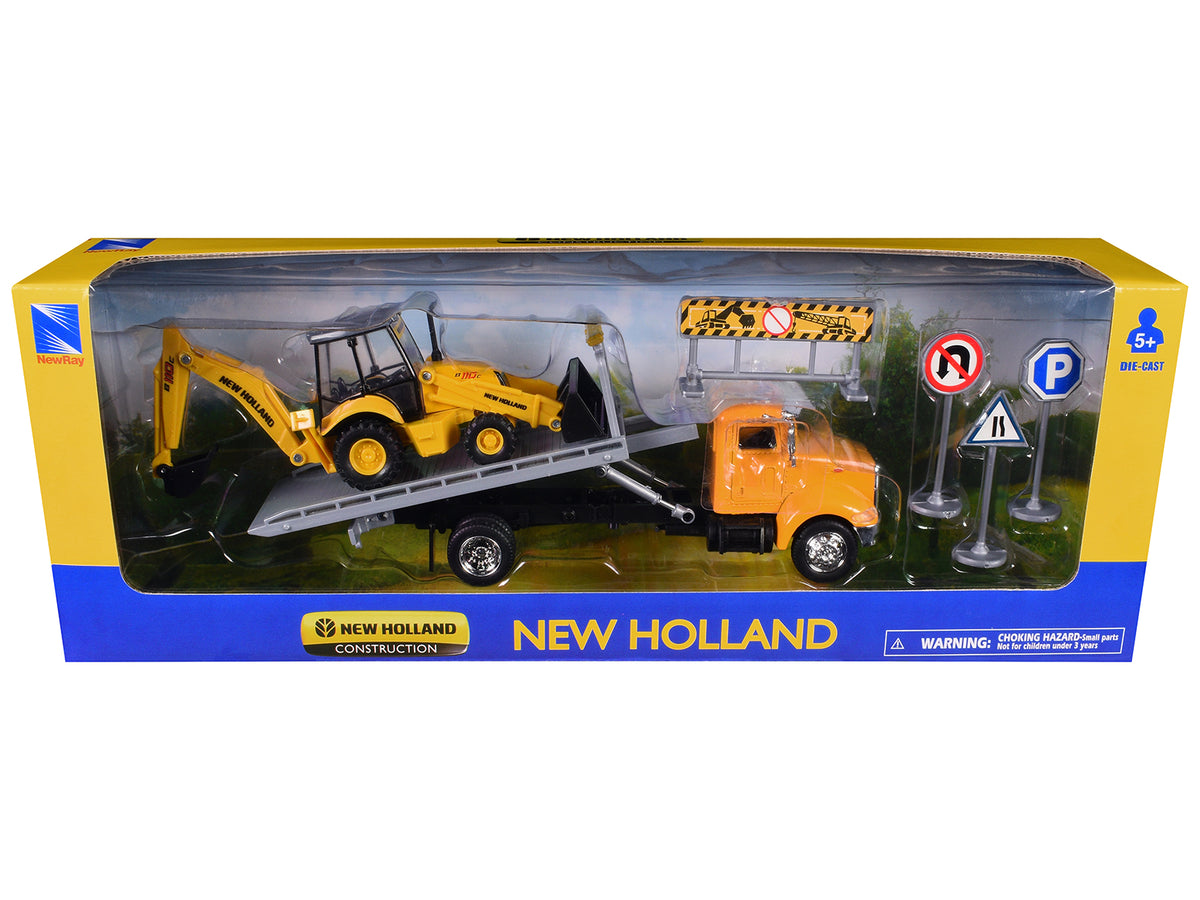 Peterbilt 335 Roll-Off Flatbed Truck New Holland B110C Diecast Model - New Ray