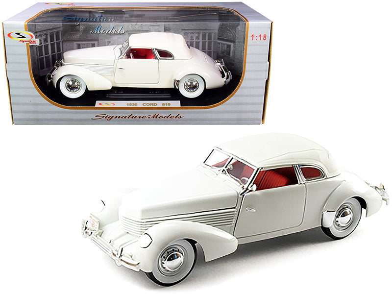 1936 Cord 810 Coupe White with Red Interior 1/18 Diecast by Signature Models