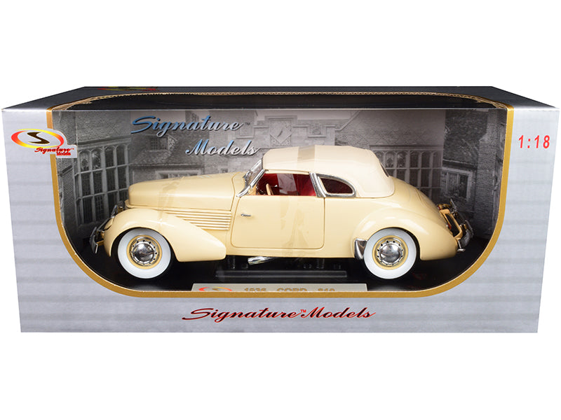 1936 Cord 810 Coupe Yellow with Cream Top and Red Interior 1/18 Diecast