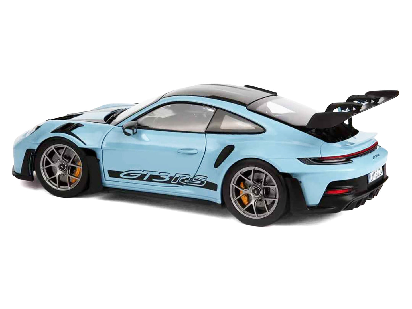 2022 Porsche 911 GT3 RS Weissach Pack Gulf Blue with Carbon Top and Hood Stripes 1/18 T&y Diecast Model Car by Norev