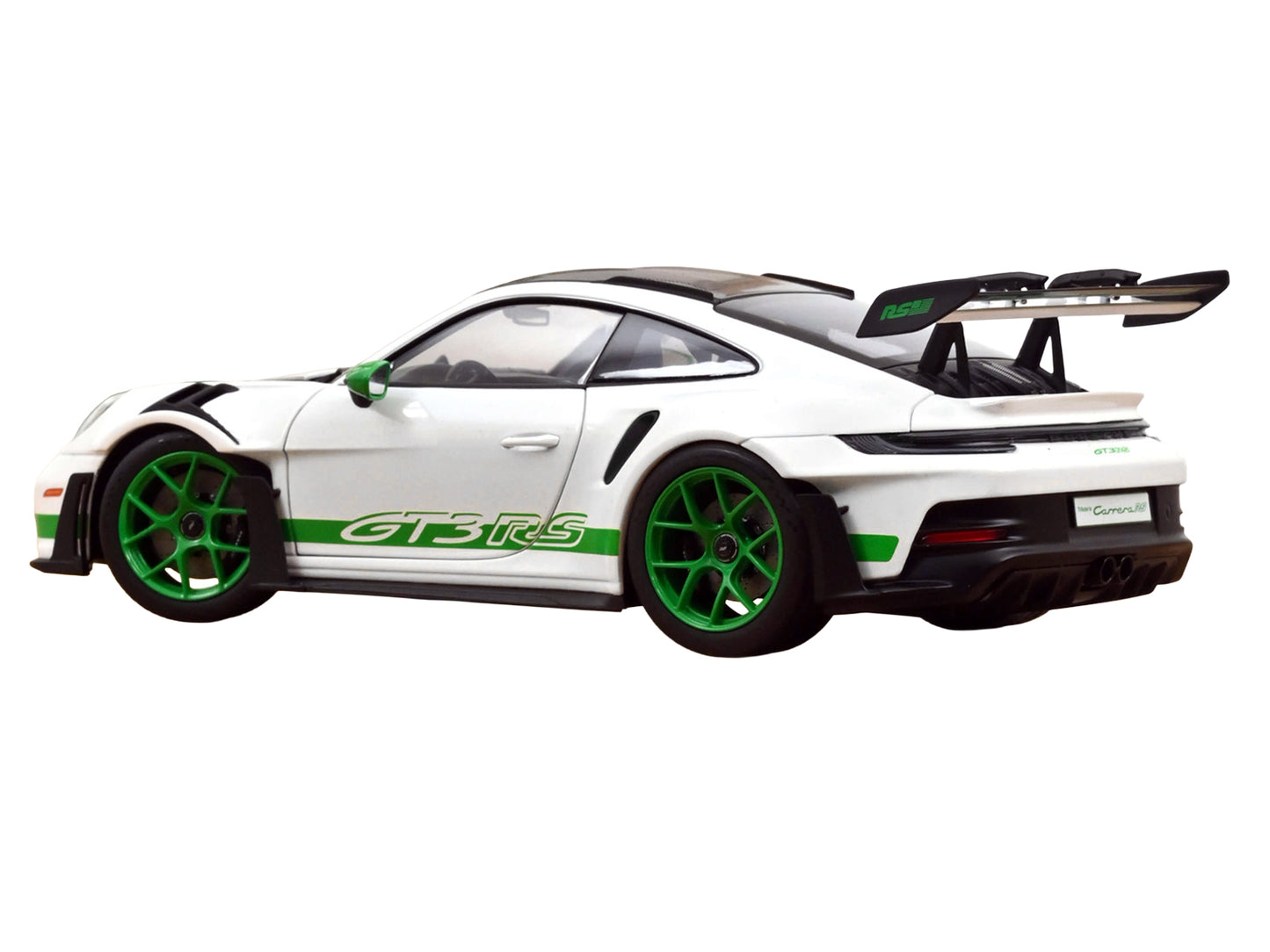 2022 Porsche 911 GT3 RS Weissach Pack Green Stripes Carbon Hood Top 1/18 Diecast