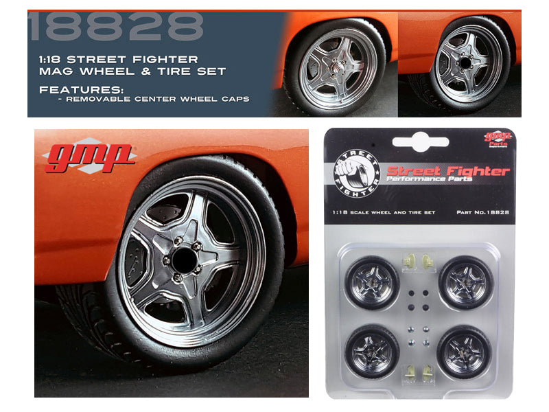Street Fighter Mag Wheel and Tire Set of 4 pcs Hammer Fast & Furious Movie 1/18