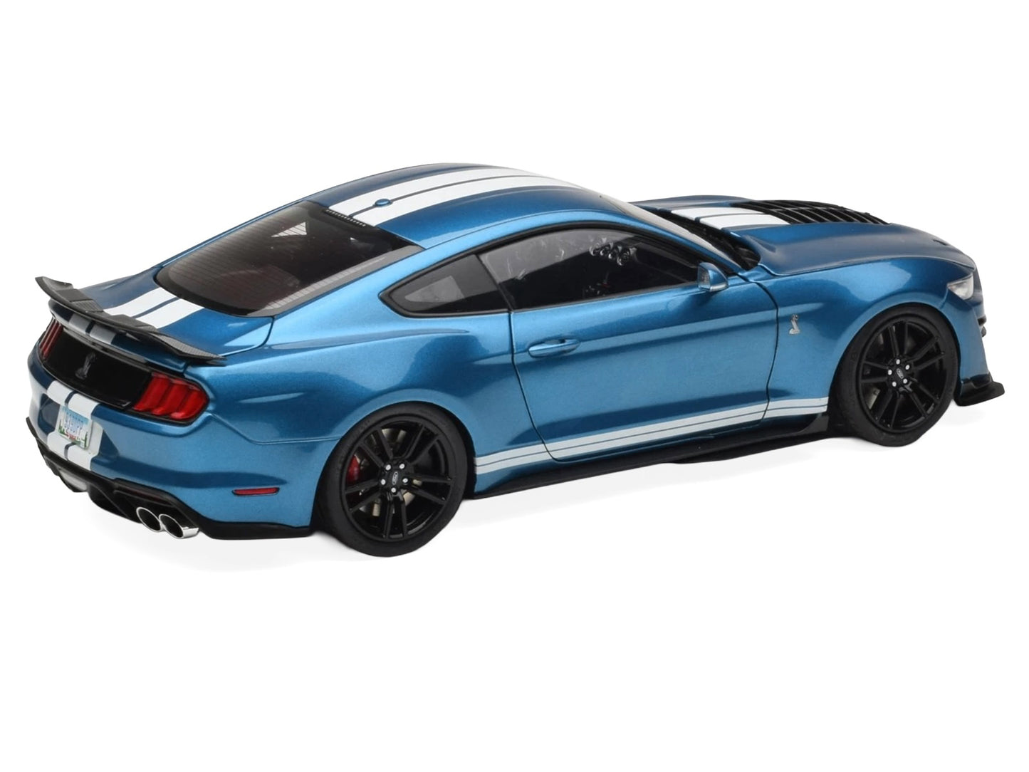 2022 Ford Mustang Shelby GT500 Blue Metallic with White Stripes 1/18 Diecast Model Car by IXO Models
