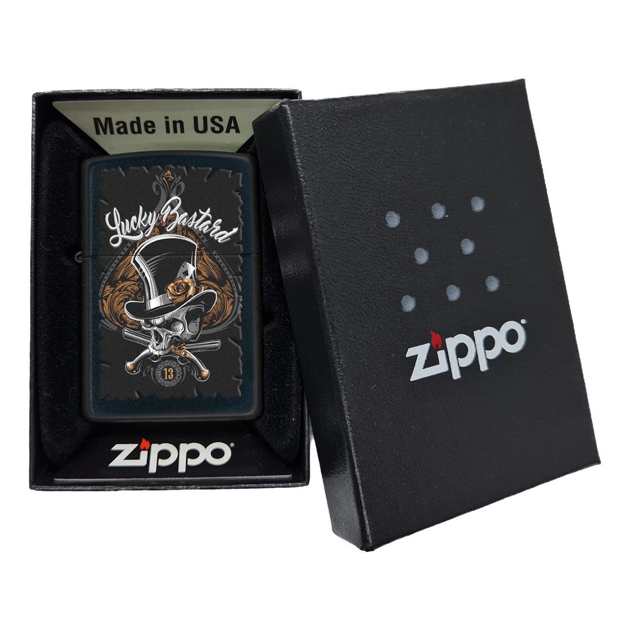 *218SKELETON* Zippo 80196 Windproof Lighter Lucky Bastard Skull Black Matte