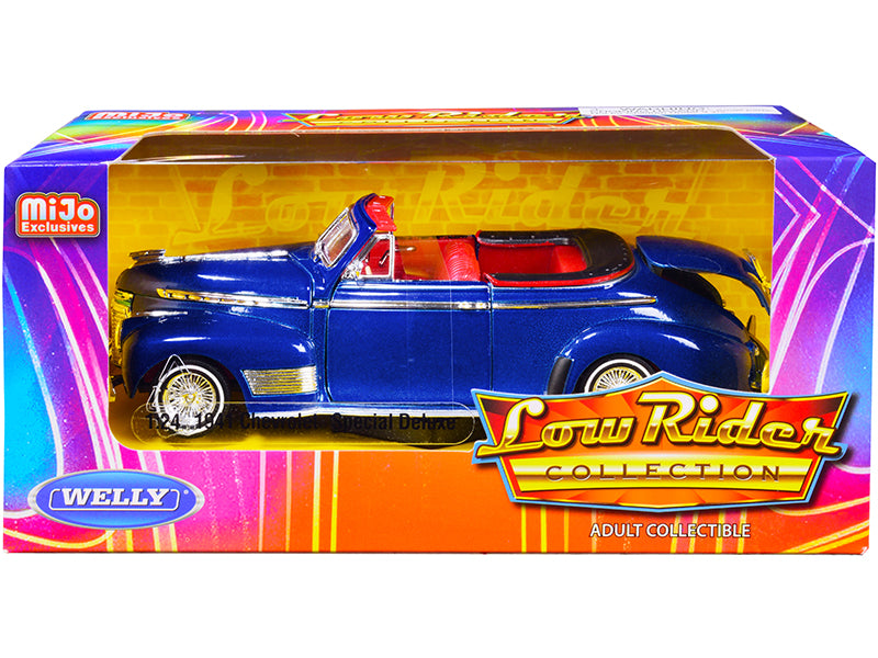 1941 Chevrolet Special Deluxe Convertible Candy Blue Red Interior 1/24 Diecast