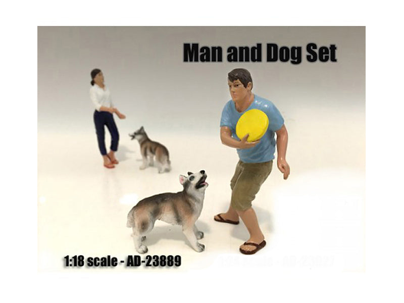 Man and Dog 2 Piece Figure Set For 1:18 Scale Models - American Diorama