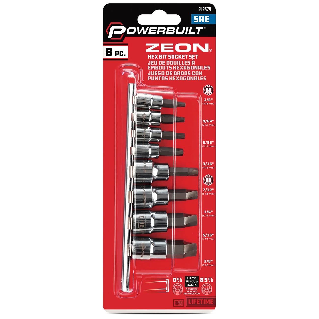 Powerbuilt Zeon SAE Hex Bit Socket Set for Damaged Bolts (8 Piece Set)