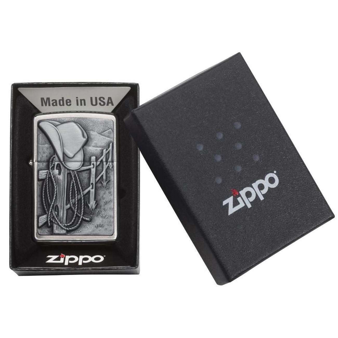 Zippo Windproof Lighter L&M Resting Cowboy Brushed Chrome