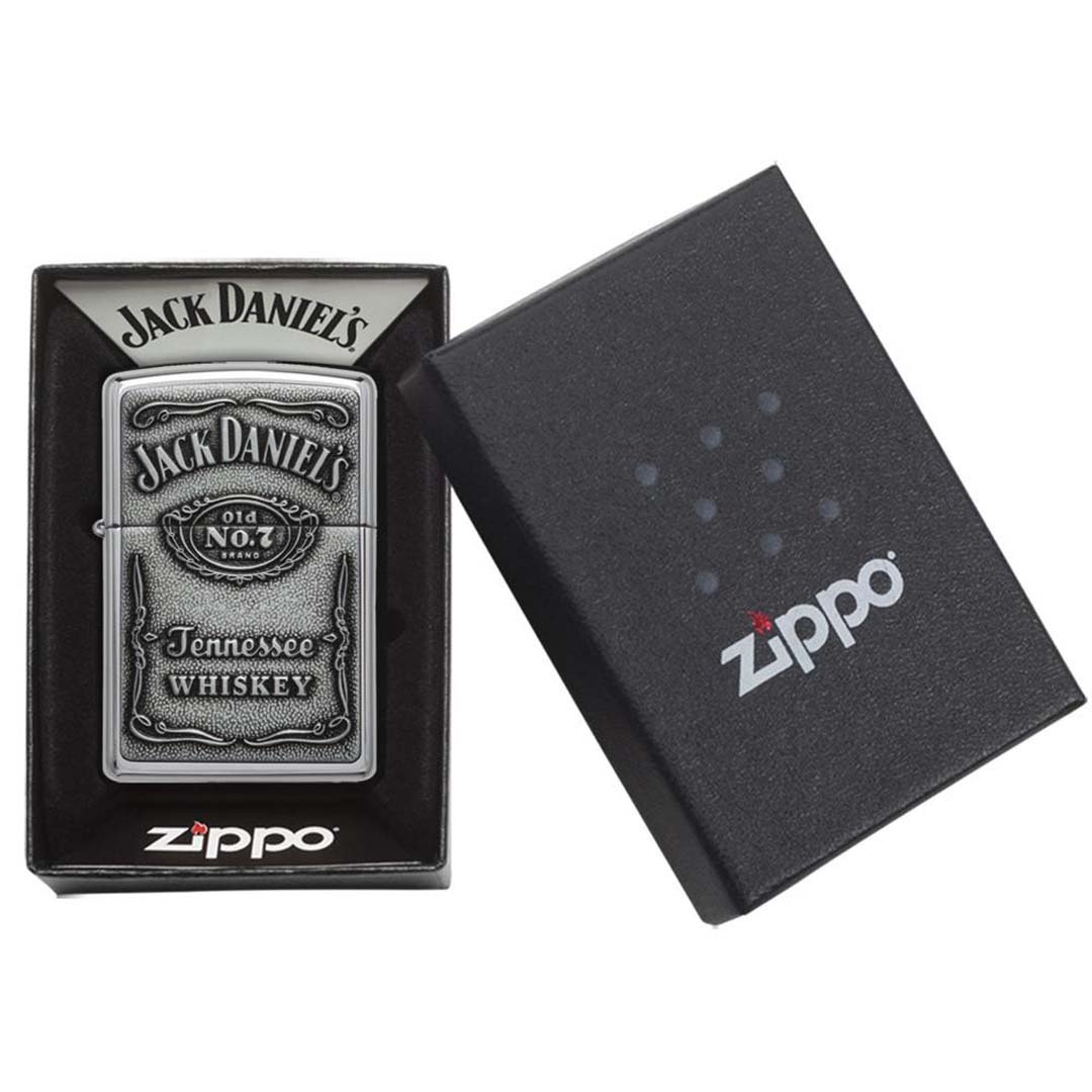 Zippo Windproof Lighter Jack Daniel's L&M Label-Pewter Emblem High Polish Chrome