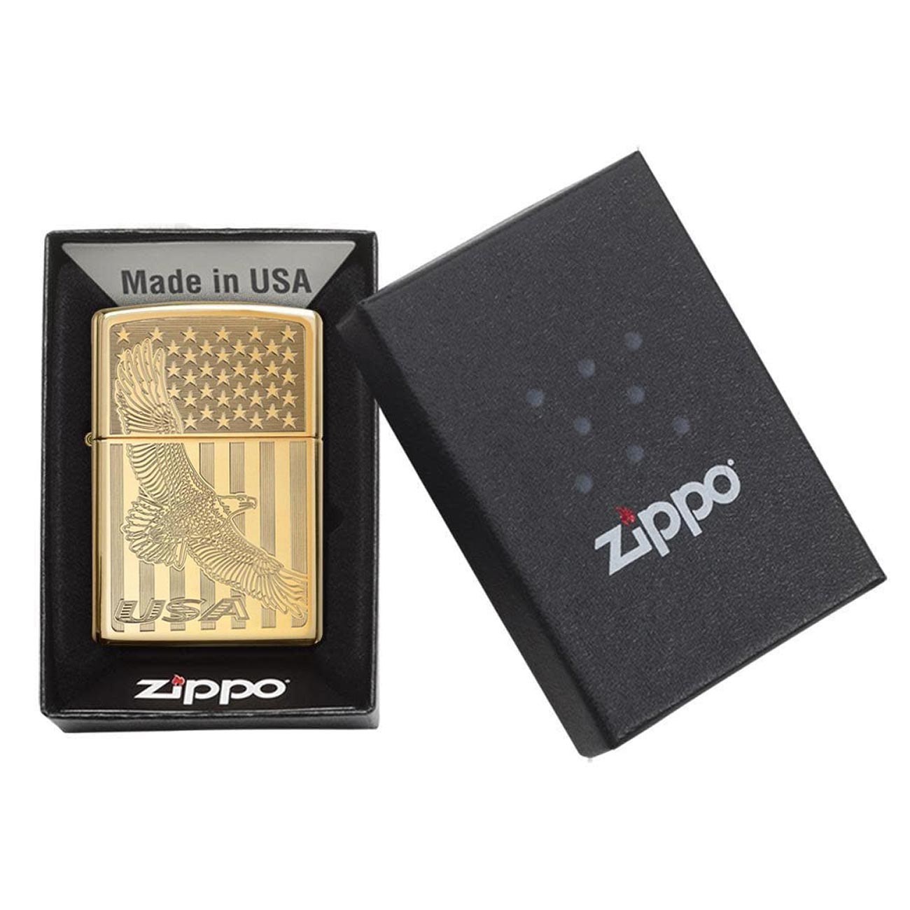 *254BUSAFLYINGEAGLE* Zippo 80744 Windproof Lighter Flying Eagle Engraved High Polish Brass