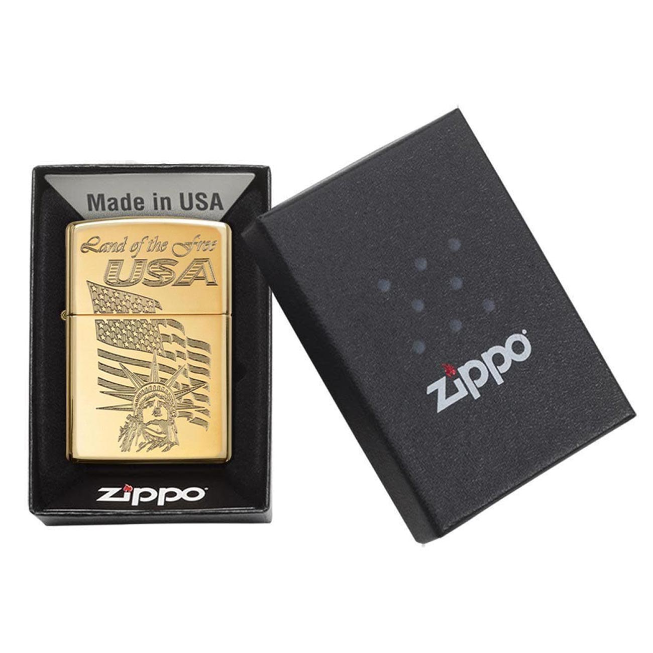 *254BLADY* Zippo 80681 Windproof Lighter USA Land of The Free Engraved High Polish Brass