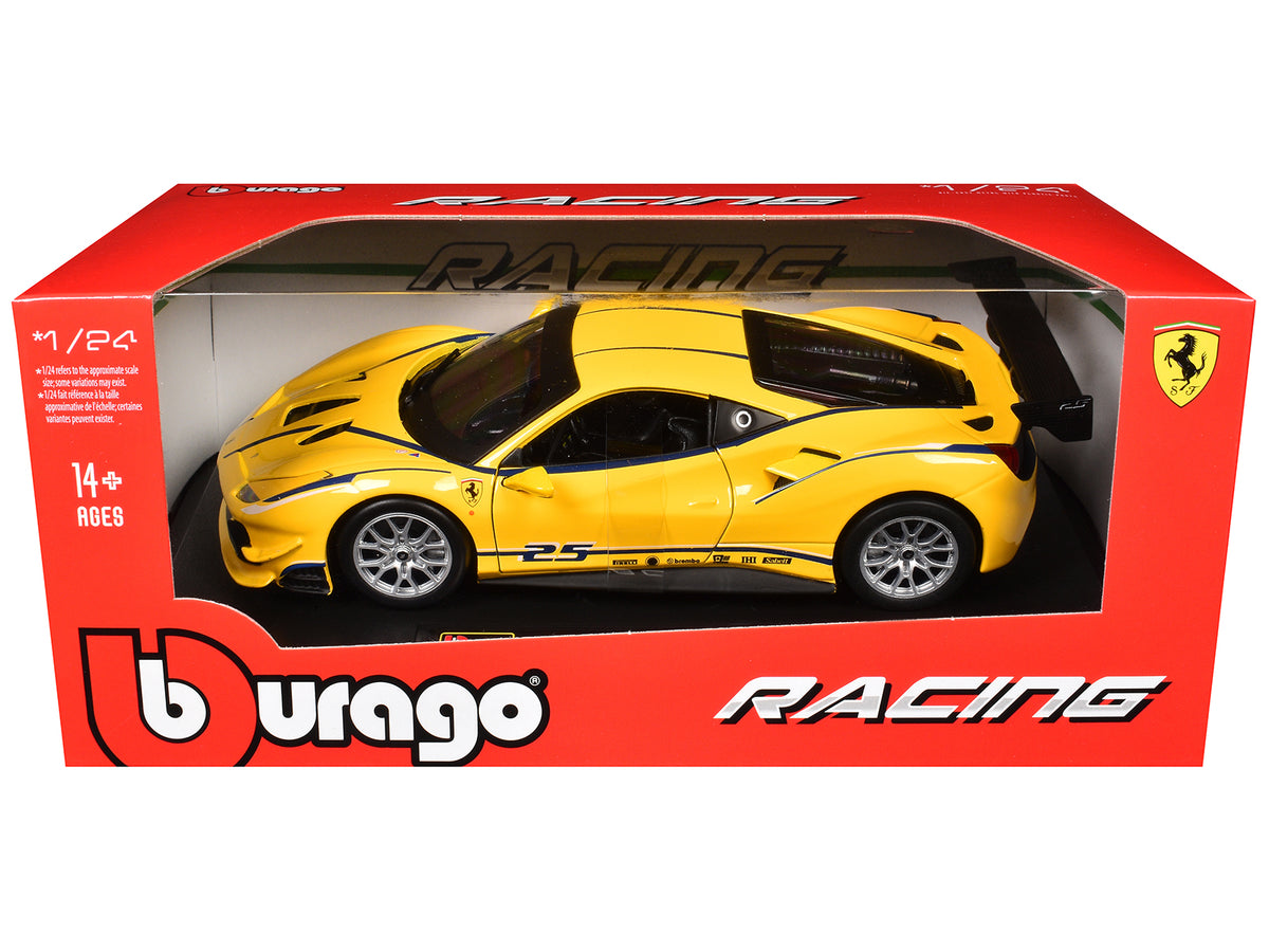 Ferrari 488 Challenge #25 Yellow Blue Stripes 1/24 Diecast Model Car - Bburago
