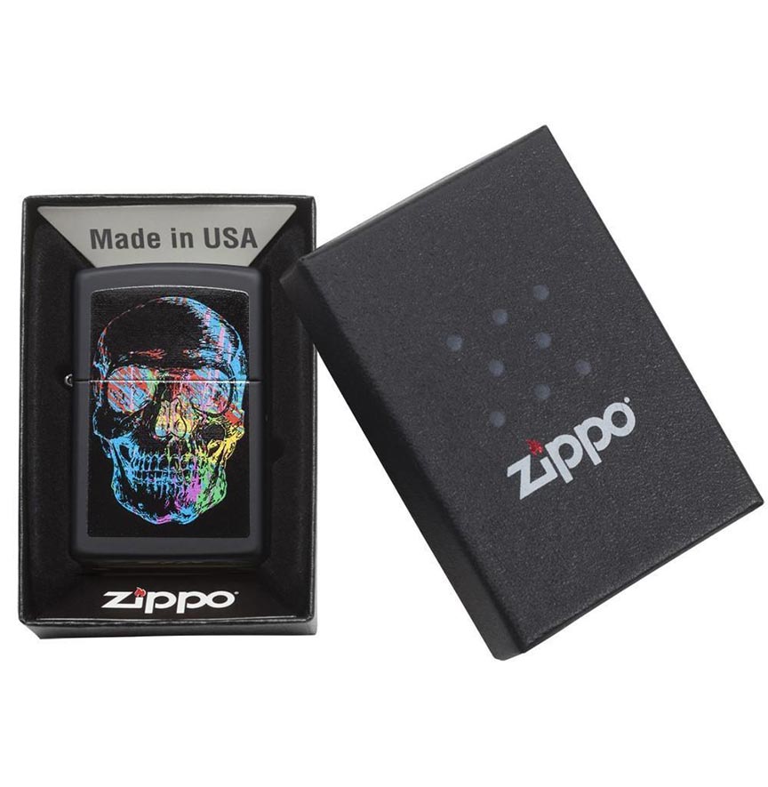 Zippo Windproof Lighter Zippo Colorfiul L&M Skull Black Matte Classic Case