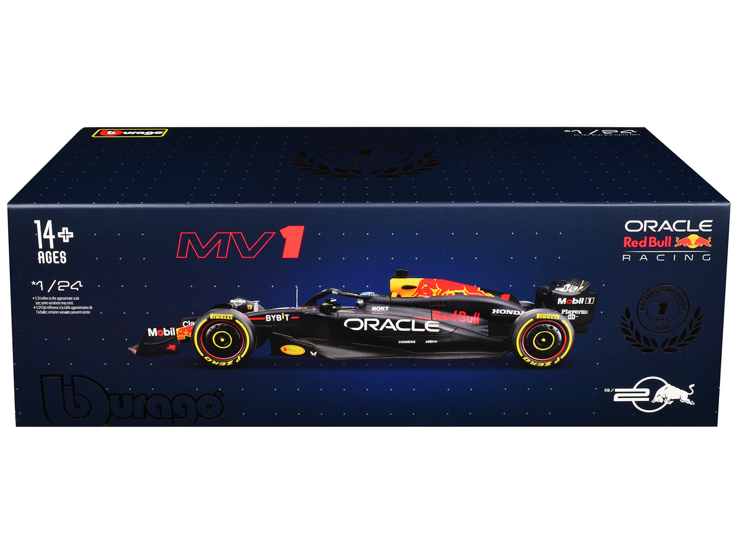 Red Bull Racing RB20 #1 Max Verstappen "Oracle" Winner Formula One F1 Championship "Drivers' Champion" (2024) with Display Case 1/24 Diecast Model Car by Bburago