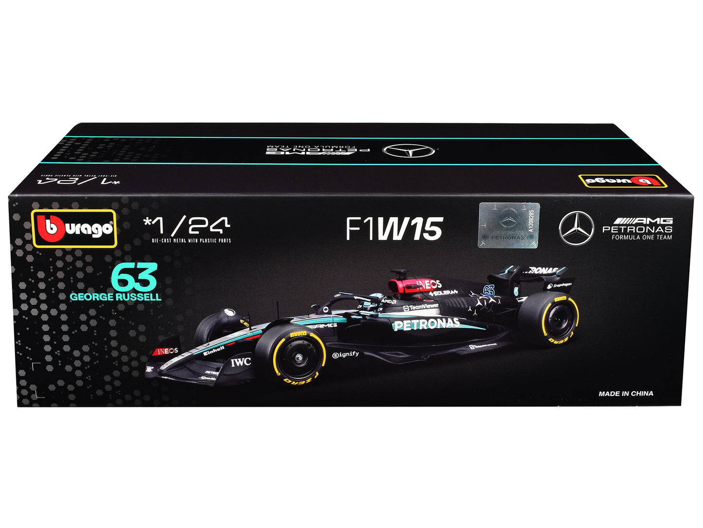 Mercedes-AMG F1 W15 E Performance #63 George Russell "Petronas" Formula One F1 "World Championship" (2024) 1/24 Diecast Model Car by Bburago