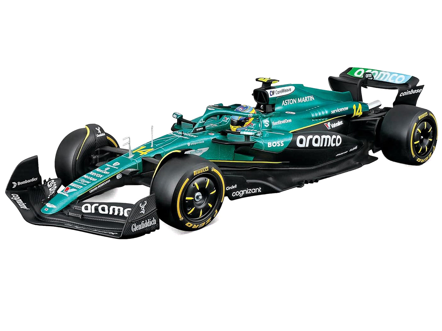 Aston Martin AMR25 #14 Fernando Alonso "Aramco" Formula One F1 "World Championship" (2025) 1/24 Diecast Model Car by Bburago